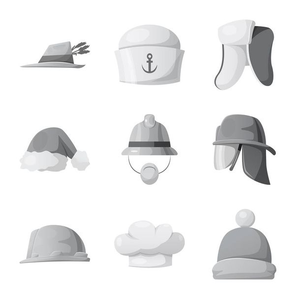 Vector illustration of headgear and cap symbol. Set of headgear and accessory vector icon for stock. - Wektor, obraz