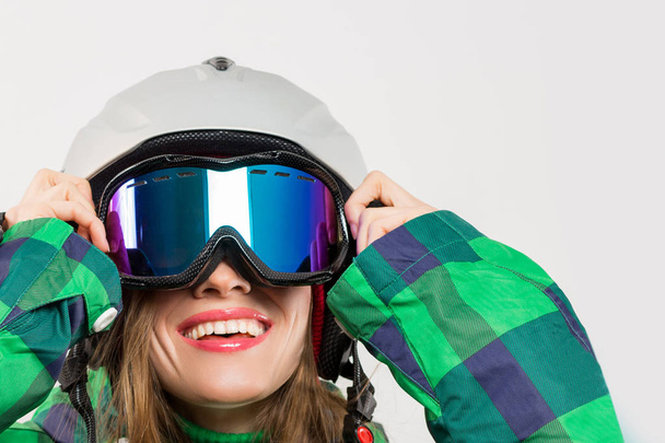 portrait of a snowboarder in ski goggles isolated on white - Foto, Imagem