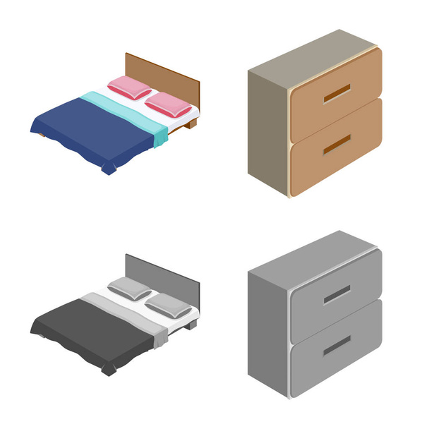 Vector illustration of bedroom and room logo. Set of bedroom and furniture stock vector illustration. - Vetor, Imagem