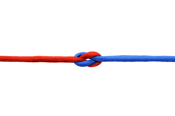 Knot  on a cord isolated on a white background . - Zdjęcie, obraz