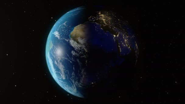 Γη περιστρέφεται γύρω από τον άξονά της. Παγκόσμιο υδρόγειο σφαίρα να περιβάλλεται από άπειρο διάστημα. Παγκόσμια σφαίρα από το διάστημα. Αλλαγή νύχτα και μέρα. Στοιχεία αυτής της εικόνας επιπλωμένα από τη Nasa - Πλάνα, βίντεο