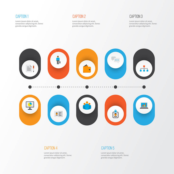 Job icons flat style set with wallet, analytics, statistics and other group elements. Isolated  illustration job icons. - Photo, Image
