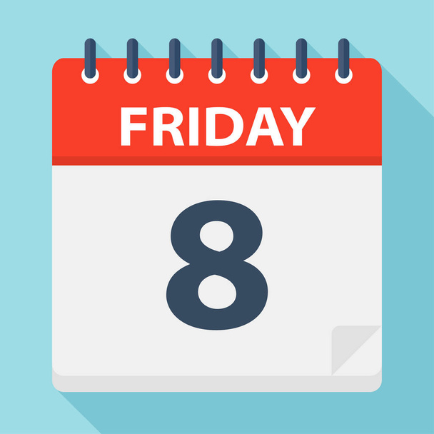 Friday 8 - Calendar Icon - Vector Illustration - Διάνυσμα, εικόνα