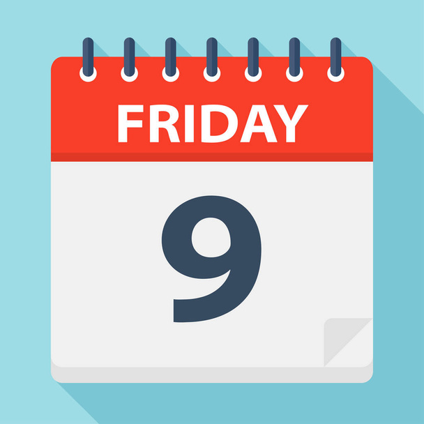 Friday 9 - Calendar Icon - Vector Illustration - Vector, Image