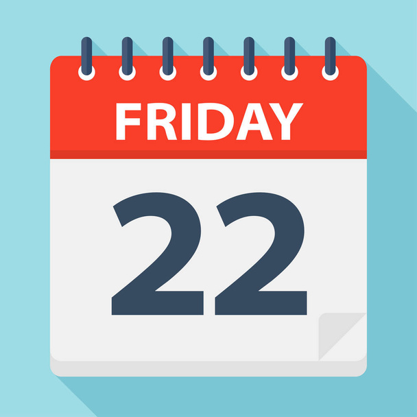Friday 22 - Calendar Icon - Vector Illustration - Vector, Image