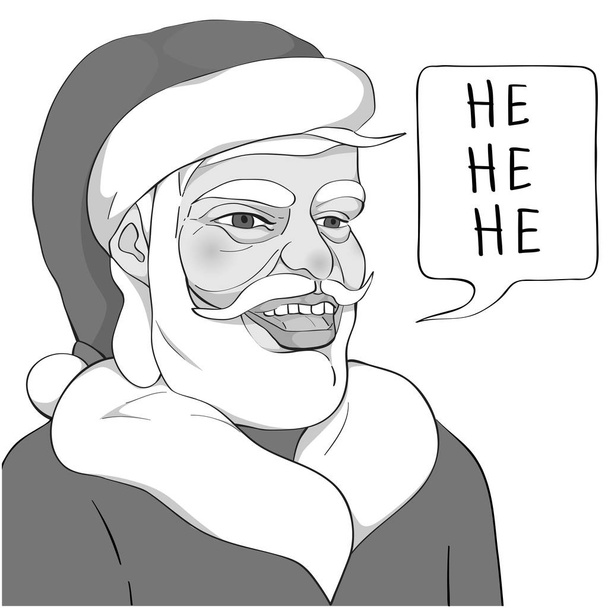 Drôle de Père Noël dessiné à la main illustration, bande dessinée style noir et blanc carte de voeux pour Noël
 - Photo, image