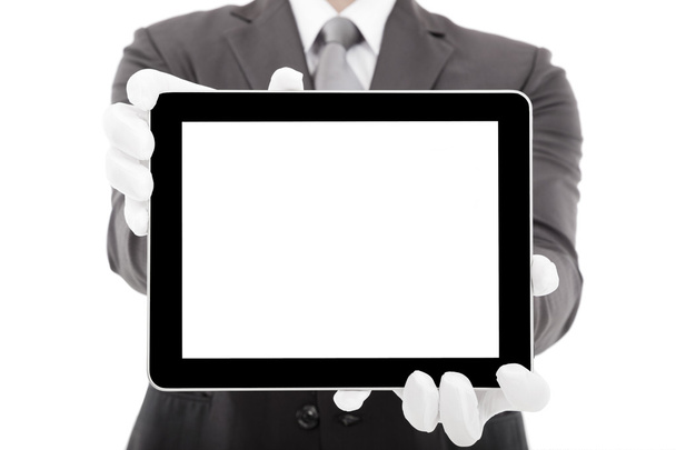 tablet pc ile boş ekran tutan işadamı - Fotoğraf, Görsel