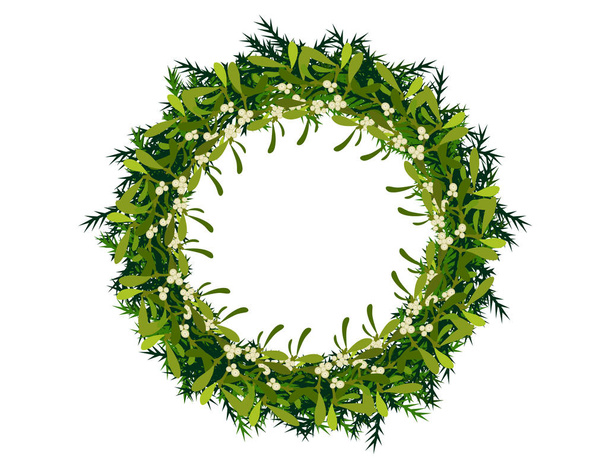 hermosa corona redonda de Navidad muérdago aislado sobre fondo blanco
  - Vector, Imagen