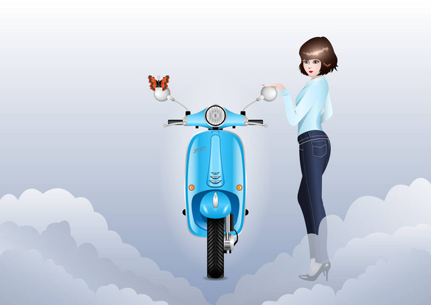 girl with scooter - Vector, Image