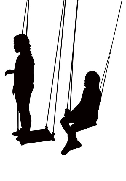 girls swinging silhouette vector - Vector, Image