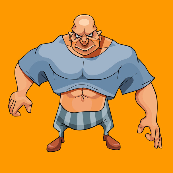 cartoon bald big muscular man bodybuilder looking menacingly - Vector, imagen