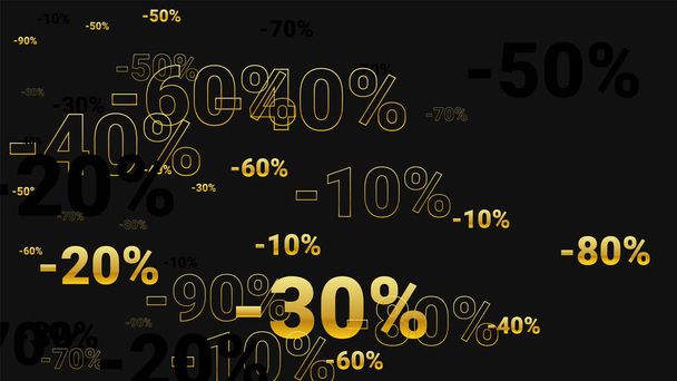 Percent Sings on Dark Background. Black Poster with Silver Percent Sings and Snowflakes. Vector Discount Sale Background. - Vektör, Görsel