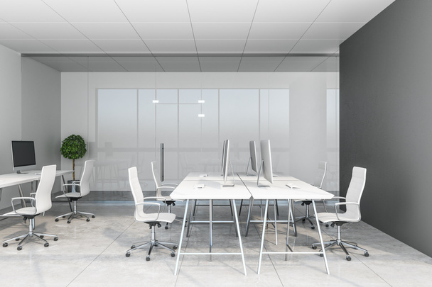 Contemporary coworking concrete office interior. 3D Rendering  - Photo, Image