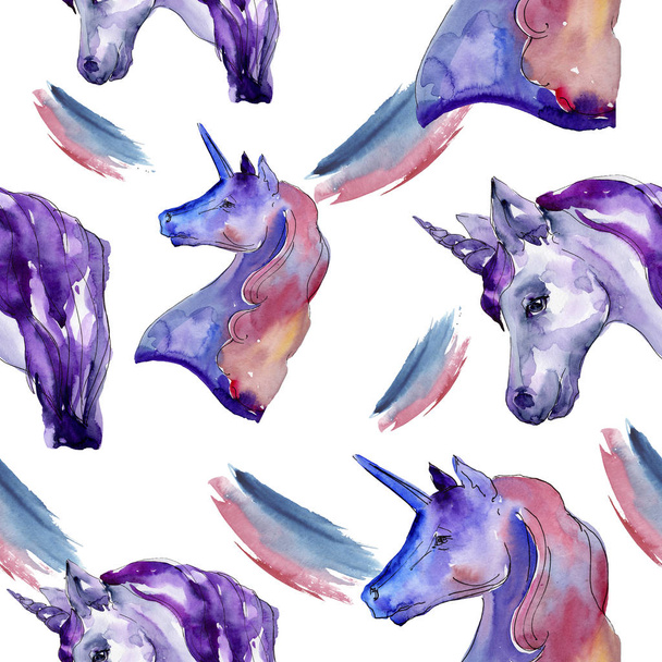 Niedliche Einhorn Pferd in einem Aquarell-Stil isoliert. nahtlose Hintergrundmuster. Stoff Tapete drucken Textur. - Foto, Bild