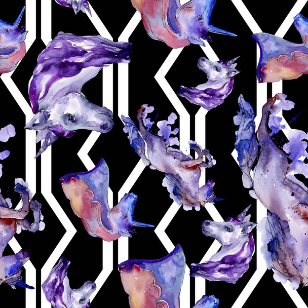 Cute unicorn horse in a watercolor style isolated. Seamless background pattern. Fabric wallpaper print texture. - Φωτογραφία, εικόνα