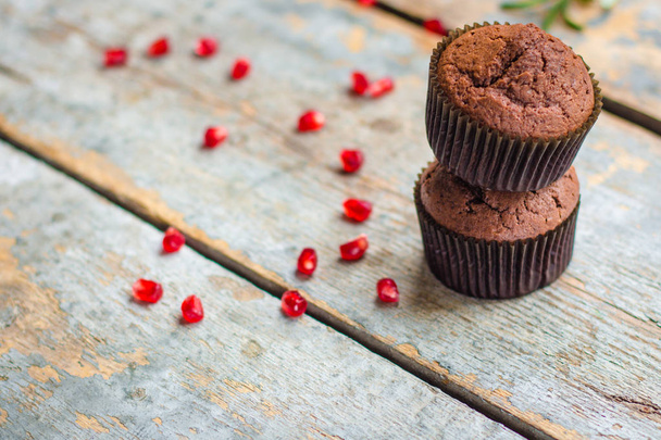 muffinschocolate (cupcakes) sobremesa de chocolate. vista superior
. - Foto, Imagem