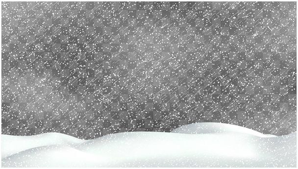 realistische Schneesturmillustration. Vektor-Schneeverwehungen mit fallenden Schneeflocken. Winterlicher Hintergrund. - Vektor, Bild