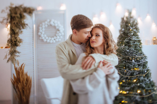 Happy love couple celebrate christmas holidays. New year concept, - Foto, immagini