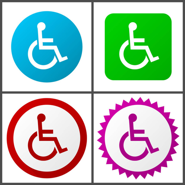 Platte ontwerp rolstoel, uitgeschakeld, handicap, gehandicapte met 4 opties en kleuren vector pictogrammen instellen in EPS-10 - Vector, afbeelding