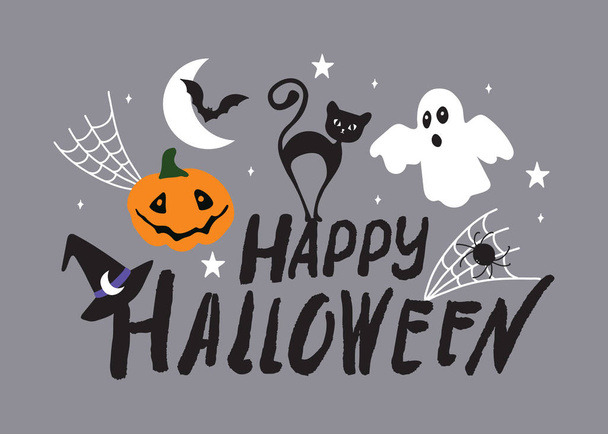 Glückliche Halloween-Grußkarte, Plakat, Banner. Handgezeichneter Schriftzug - Vektor, Bild