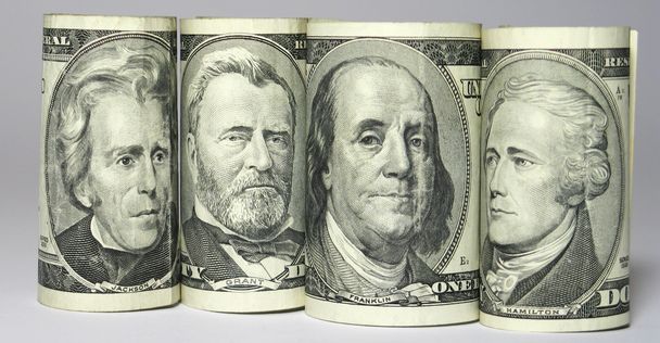 vier portretten op bankbiljet als team - Foto, afbeelding