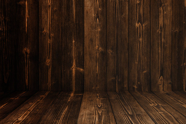 Grunge dark wood background wall and floor. wooden texture. surface, display backdrop, put product on floor. - Foto, Imagem