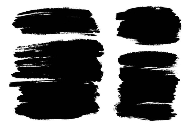 背景の汚れ、手描きブラシ ストロークのベクトルを設定します。白黒のデザイン要素を設定します。ブラック カラーの芸術的な手描き背景四角形. - ベクター画像