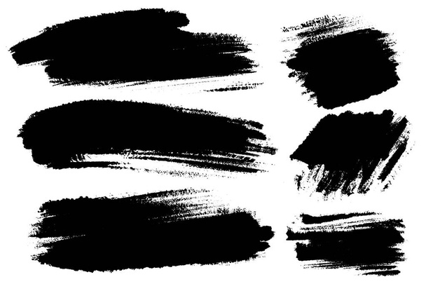 背景の汚れ、手描きブラシ ストロークのベクトルを設定します。白黒のデザイン要素を設定します。ブラック カラーの芸術的な手描き背景四角形. - ベクター画像