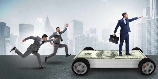 Uomo d'affari nel concetto di business con auto dollaro
 - Foto, immagini