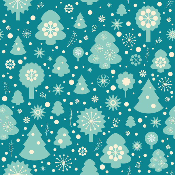 Winter forest cartoon background.Christmas and New Year seamless pattern - Vector, Image