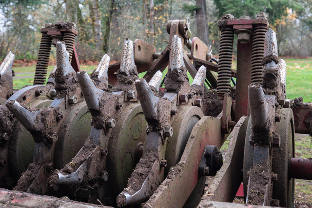 Heavy industrial soil digging equipment used for road and pathway construction. - Photo, Image