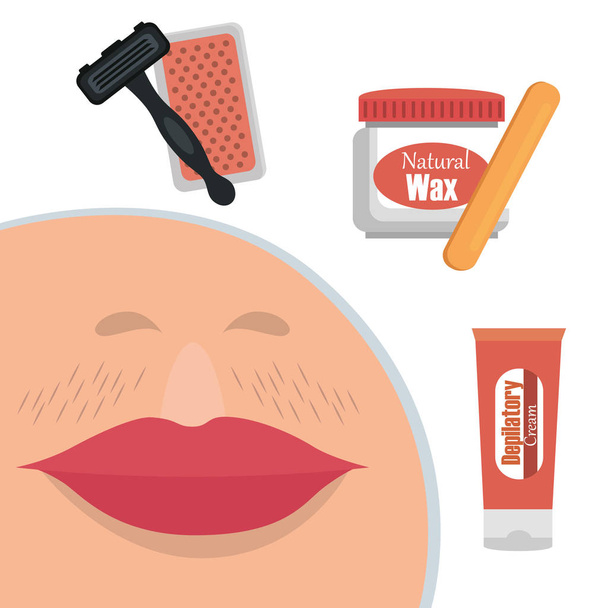 woman face with hair removal icons vector illustration design - Vector, Image