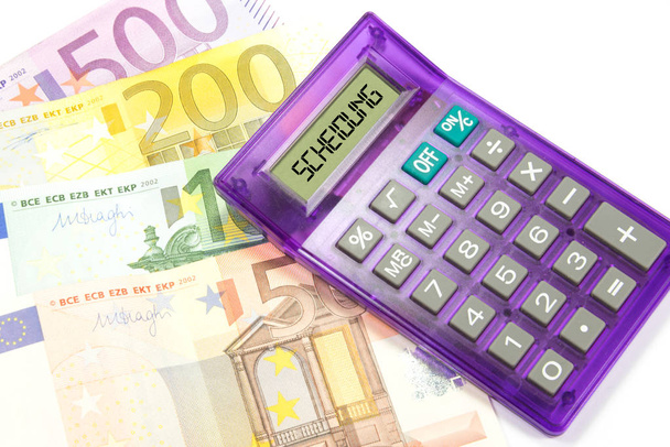 Euro-rekeningen, een rekenmachine en de echtscheiding - Foto, afbeelding