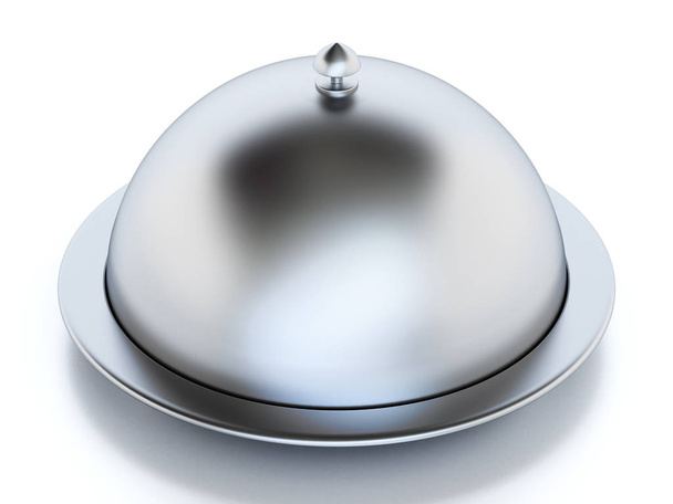 Silver colored serving plate isolated on white background. 3D illustration. - 写真・画像