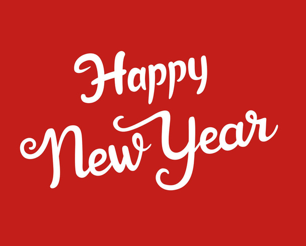 Happy New Year greeting card with white lettering design. Vector lettering for banners or card on a red background. Calligraphic hand drawn font. Font composition - Διάνυσμα, εικόνα