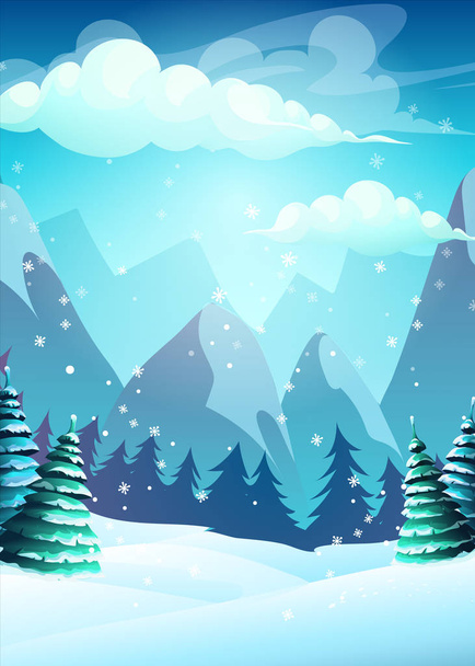 Illustration vectorielle dessin animé paysage hivernal. Pour le web, les jeux vidéo, l'interface utilisateur, la conception
 - Vecteur, image