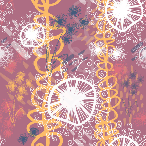 Abstrakti hajallaan doodle kukkia violetti valkoinen keltainen sininen saumaton kuvio. Täydellinen kangas, paperitavarat, ja paperi hankkeita
. - Valokuva, kuva