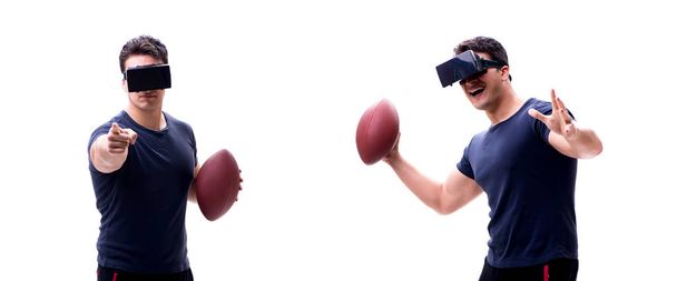 Male american footbal player wearing virtual reality VR glasses  - Photo, Image