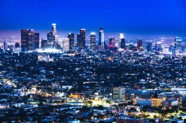 scenic view of Los Angeles skyscrapers at night,California,usa. - Valokuva, kuva