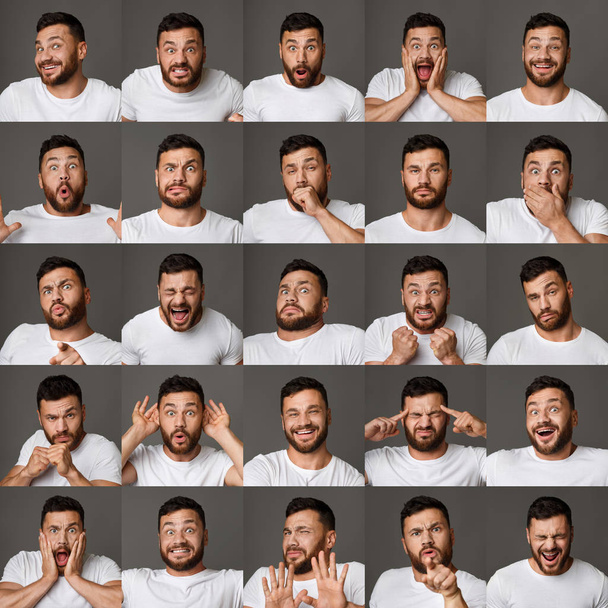 Collage de expresiones y emociones del hombre joven
 - Foto, Imagen