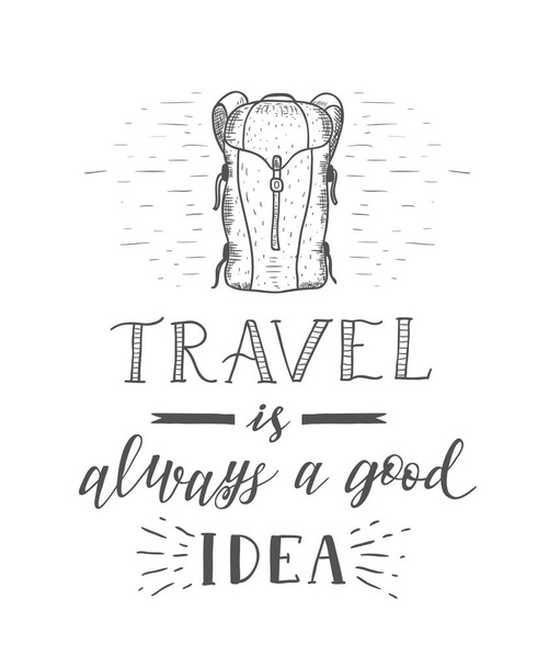 Vector hand-lettering quote of travel. Motivation slogan. - Wektor, obraz
