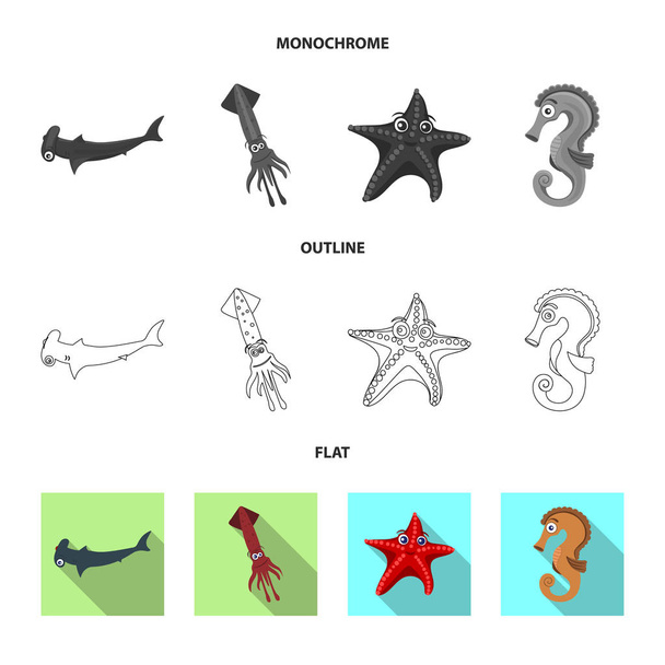 Vector design of sea and animal sign. Collection of sea and marine vector icon for stock. - Vector, Image