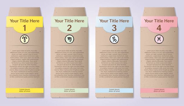Quatro envelopes de papel artesanal numerados para infográficos
 - Vetor, Imagem