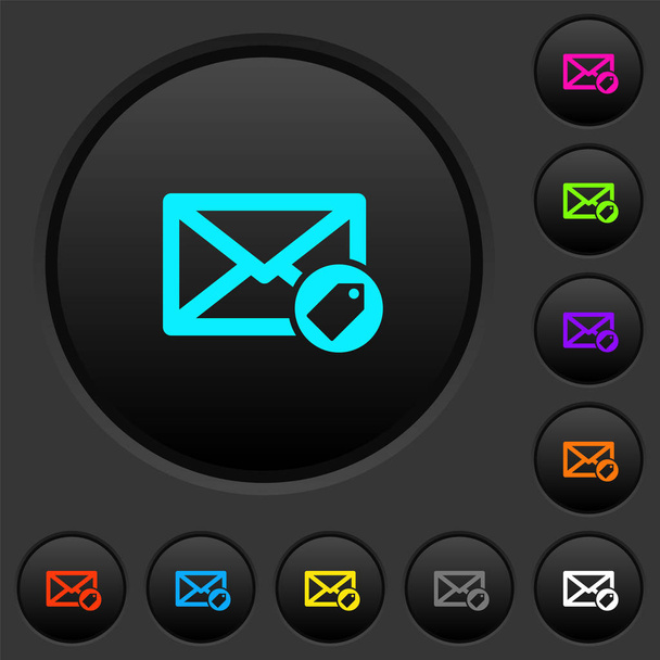 Znakowanie poczty ciemne przyciski z ikonami żywy kolor na ciemny szary tło - Wektor, obraz