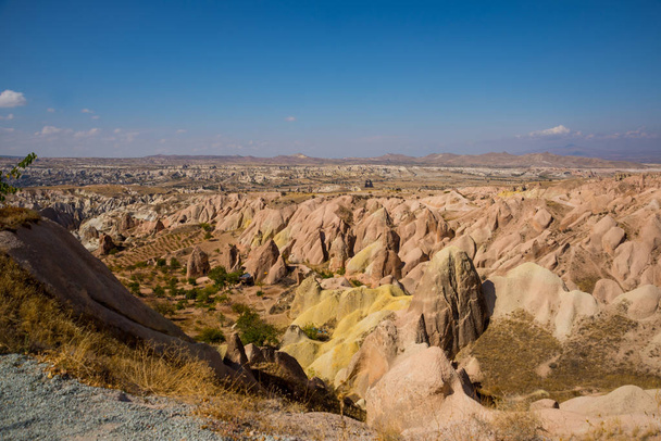 Travel to Turkey - observation deck on the Aktepe Hill and valley in Nevsehir province in Cappadocia, Anatolia. - 写真・画像