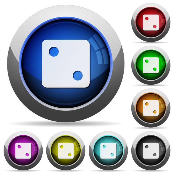 Dados dos iconos en botones brillantes redondos con marcos de acero
 - Vector, imagen