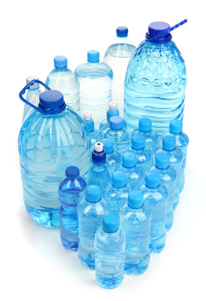 Different water bottles isolated on white - Φωτογραφία, εικόνα