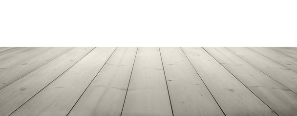 white wooden planks as a table or floor in perspective, isolated on white. - Photo, Image