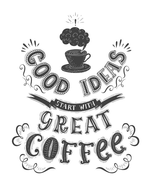 Banner of coffee with handlettering. Poster with inscription about coffee drinks - Διάνυσμα, εικόνα
