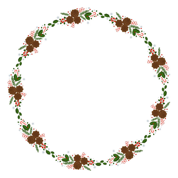 Holly berry round border for Christmas cards - Vector, imagen
